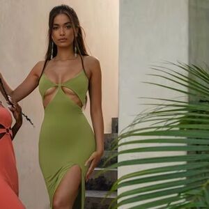 Elegant Olive Green Cutout Dress women's size small & medium NWT